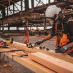 Handwerker beim Bearbeiten von Holz